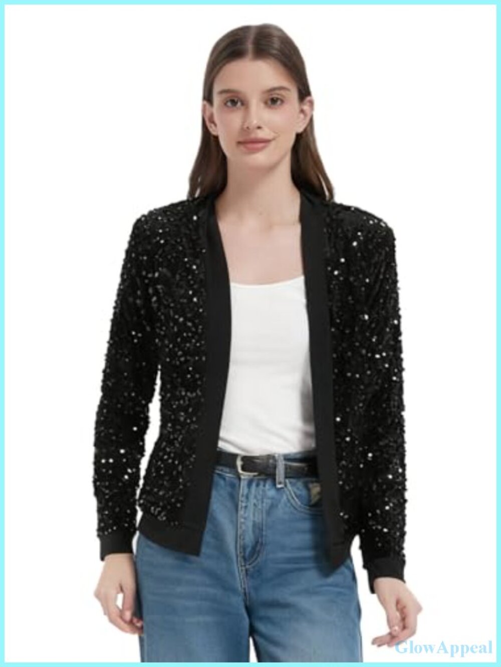 Sparkling Sequin Open Front Cardigan Long Sleeve Party Coat